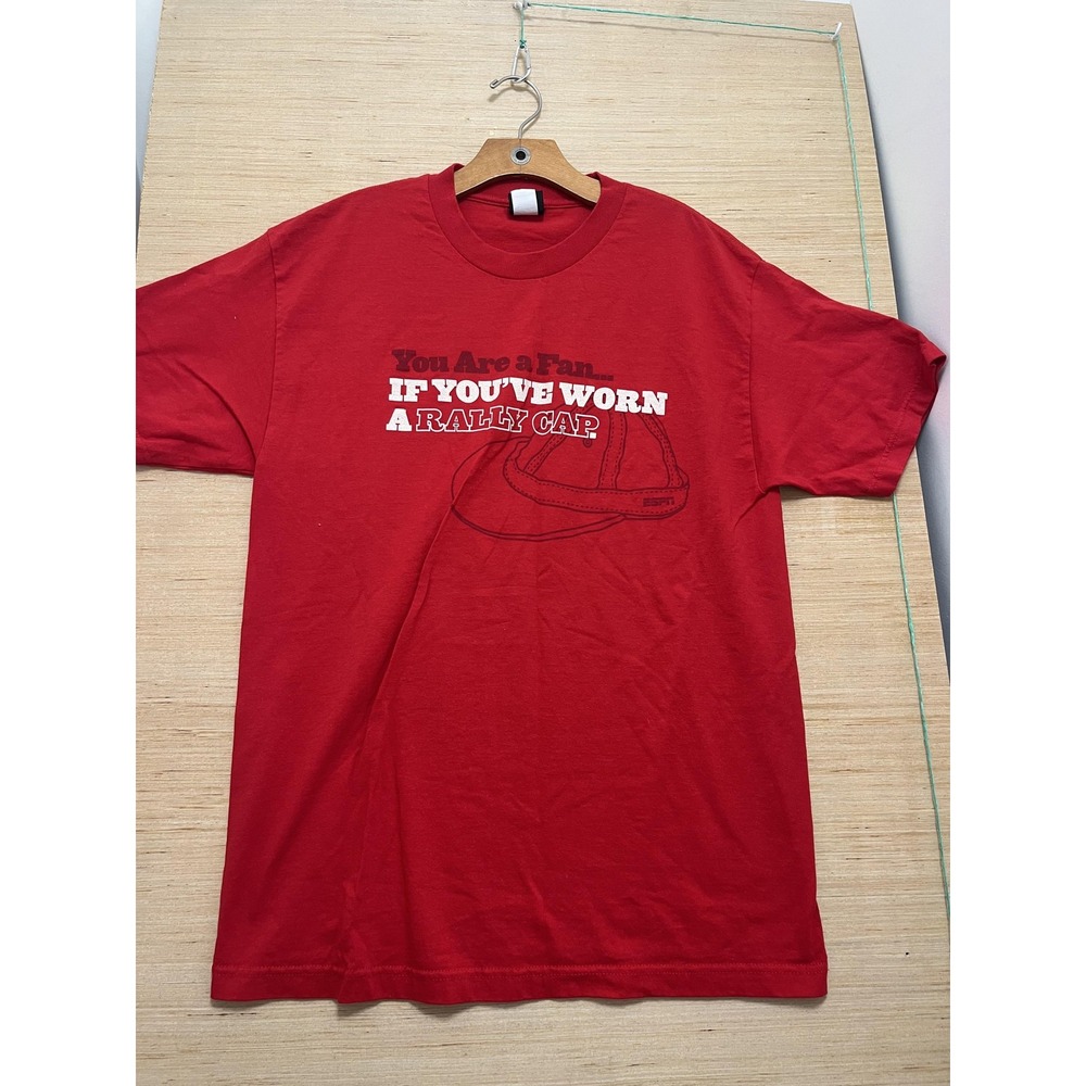 ESPN Rally Cap Shirt Mens Large Fan Slogan Baseball Tee T-Shirt Graphic Sports
